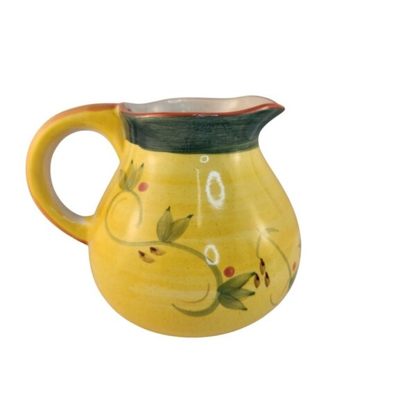 Ceramic Tuscan Style Water Pitcher Yellow Green Red Berries 6 inch with 4 inch o - Picture 10 of 11